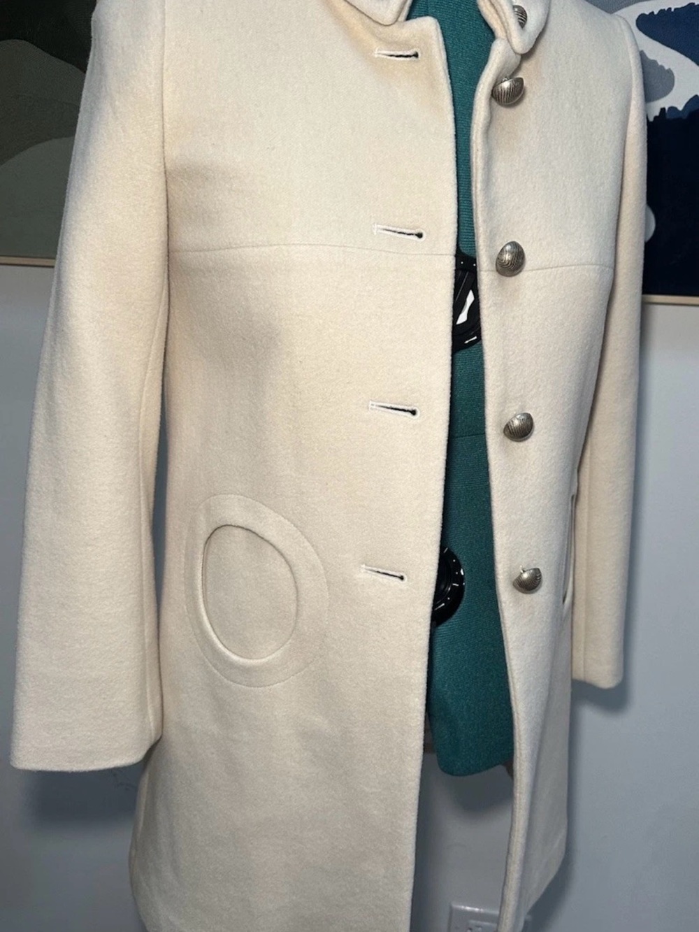 Cream Wool Blend Coat Womens Size 36 JCB London Button Front Mid Length Jacket
